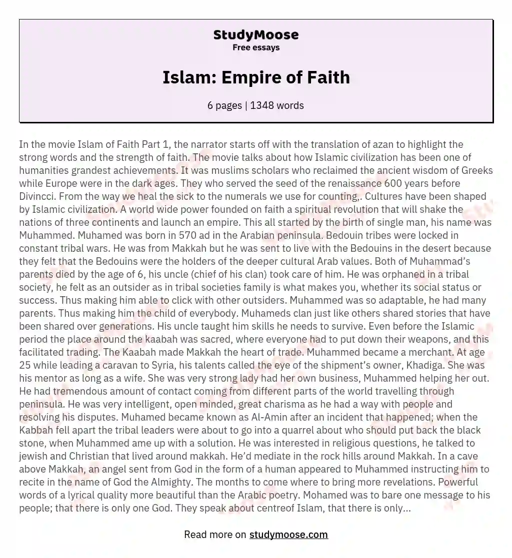 Islam: Empire of Faith essay