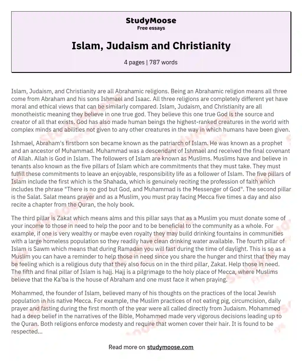 Islam, Judaism and Christianity