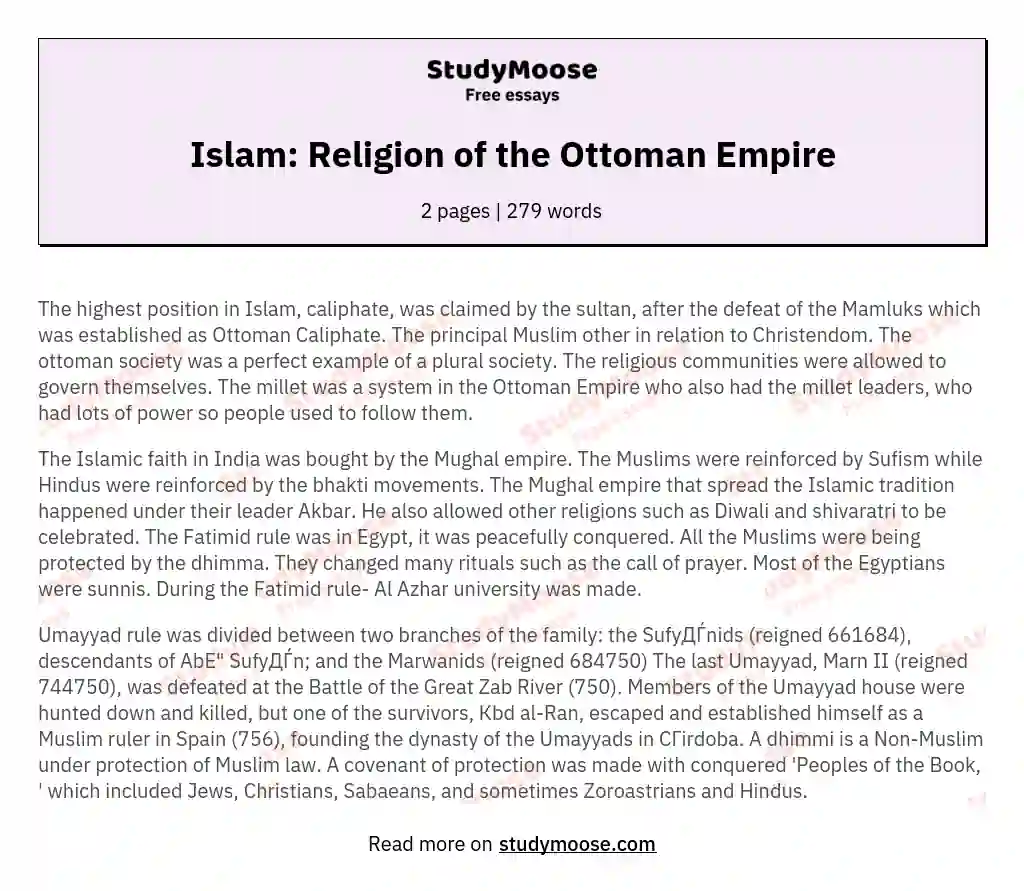 Islam: Religion of the Ottoman Empire essay