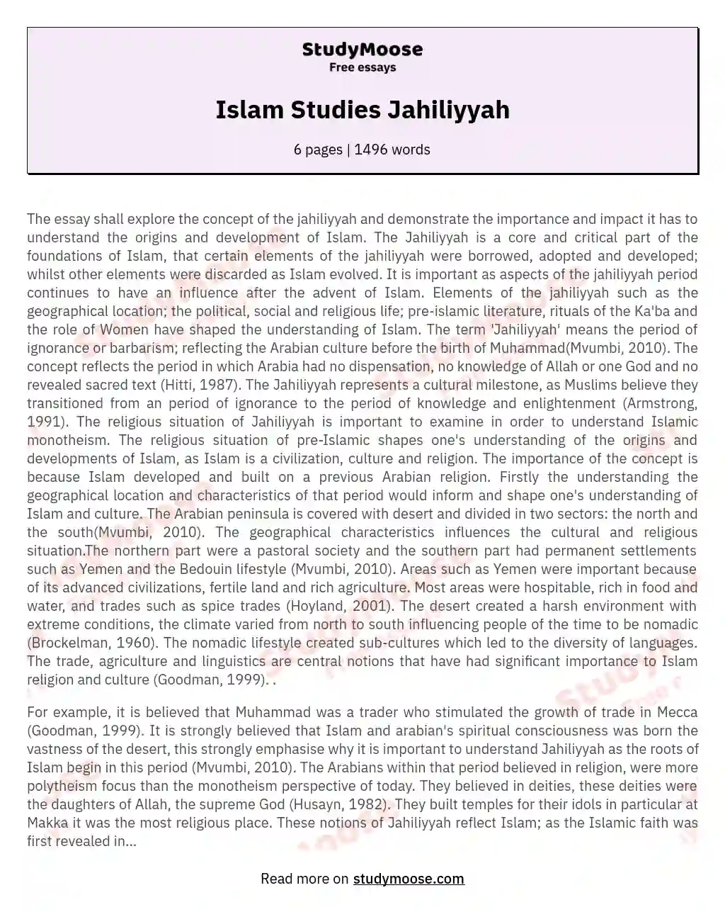 Islam Studies Jahiliyyah essay