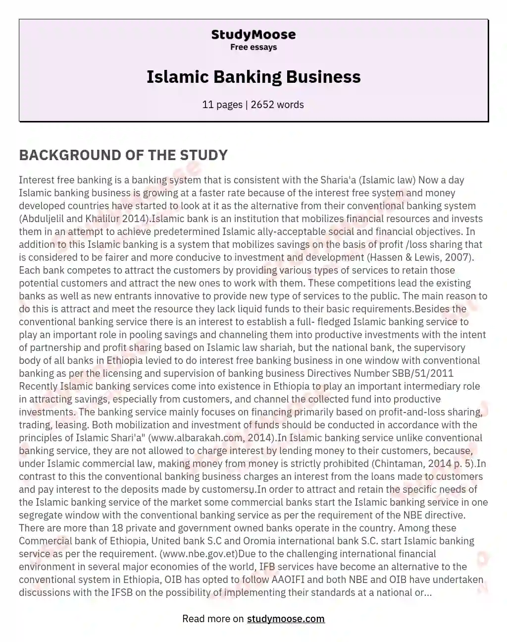 Islamic Banking Business essay
