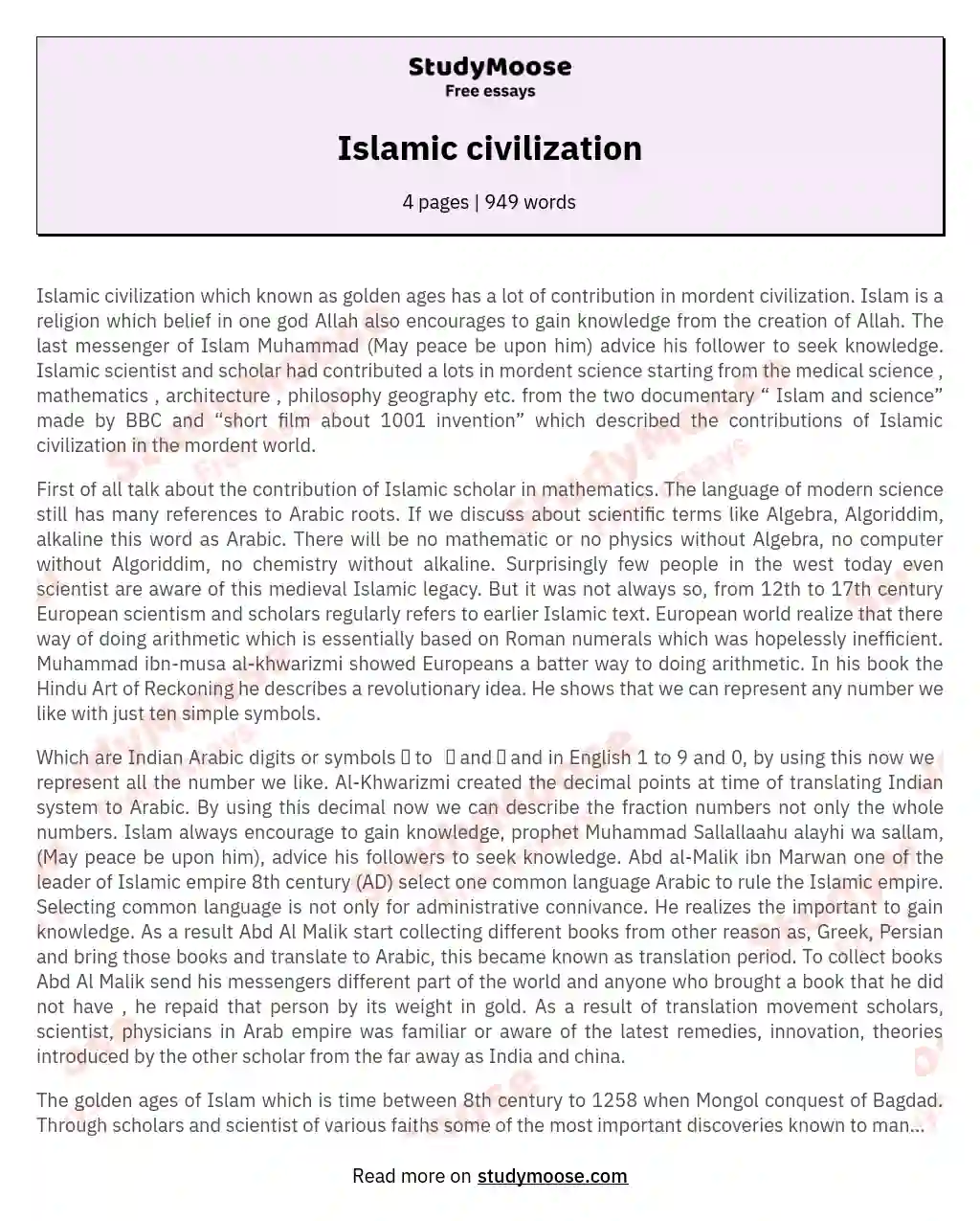 Islamic civilization essay