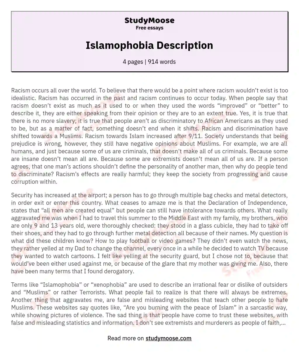Islamophobia Description essay