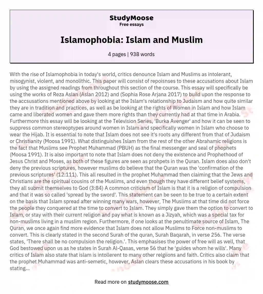 Islamophobia: Islam and Muslim essay