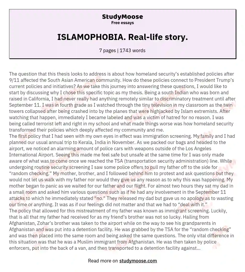ISLAMOPHOBIA. Real-life story. essay