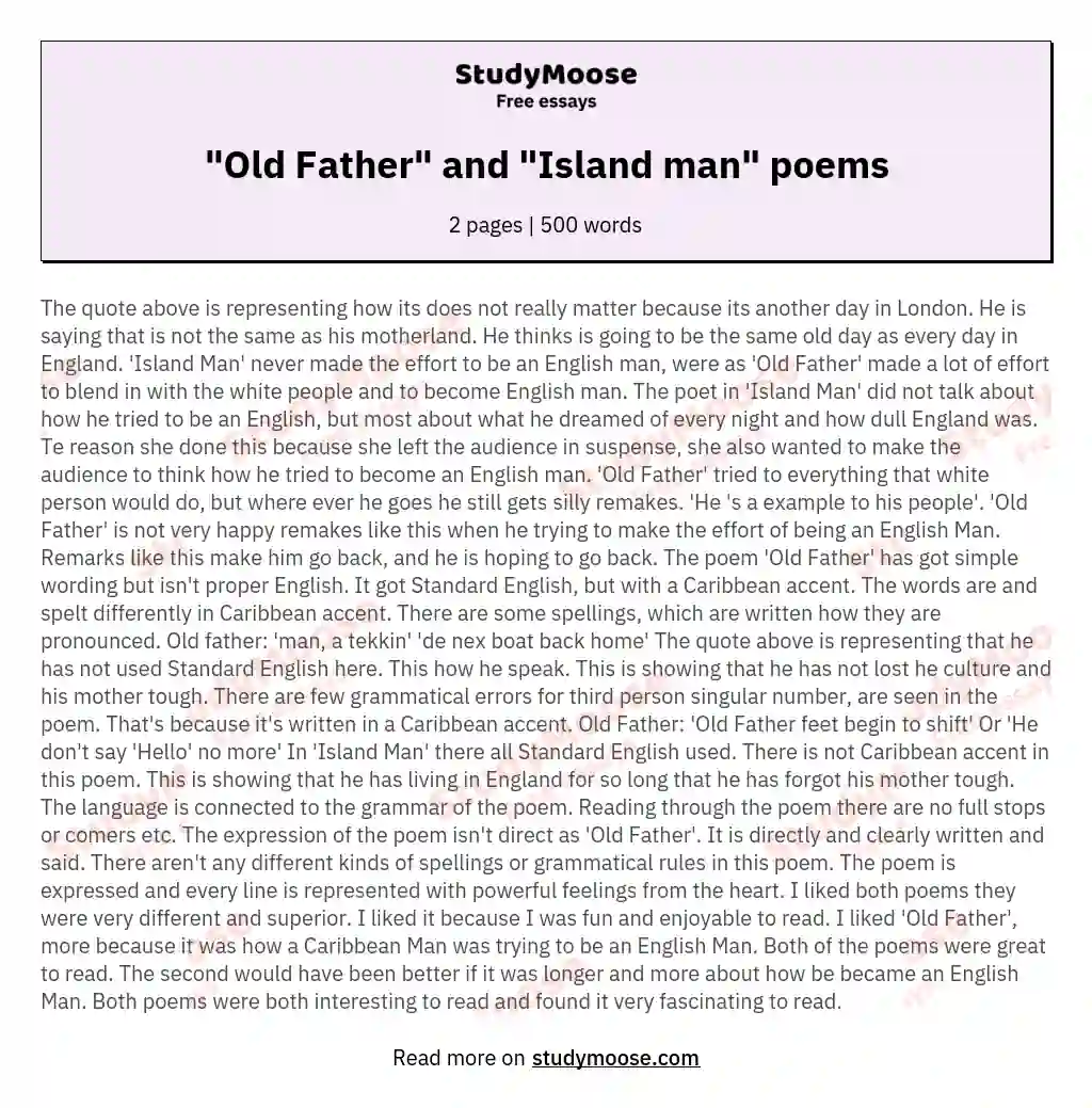 "Old Father" and "Island man" poems essay