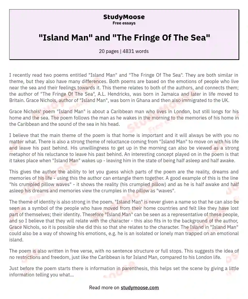 "Island Man" and "The Fringe Of The Sea" essay