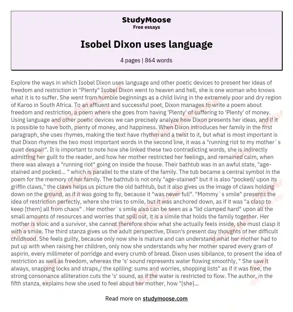 Isobel Dixon uses language essay