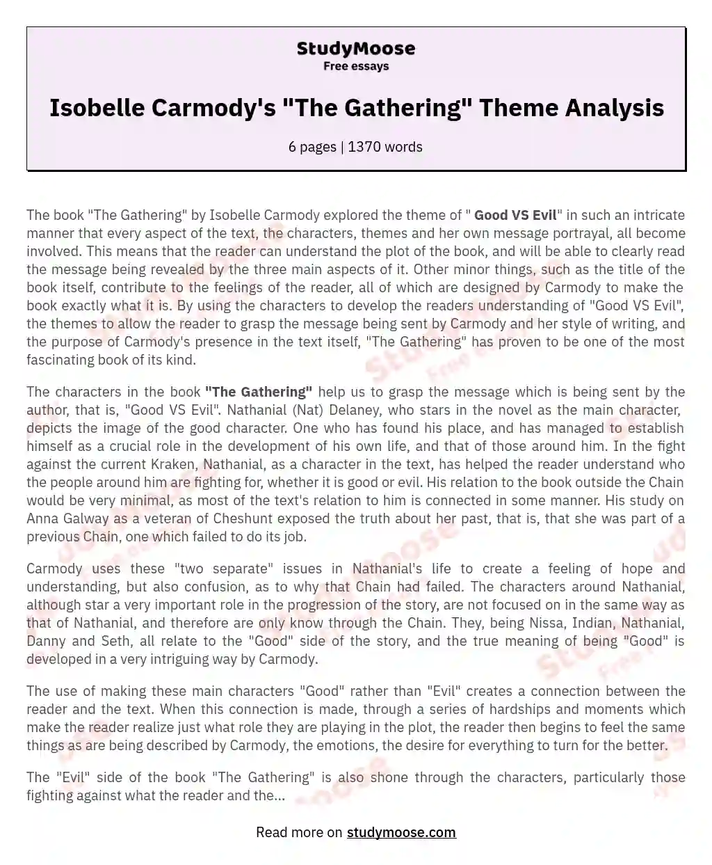 Isobelle Carmody's "The Gathering" Theme Analysis
