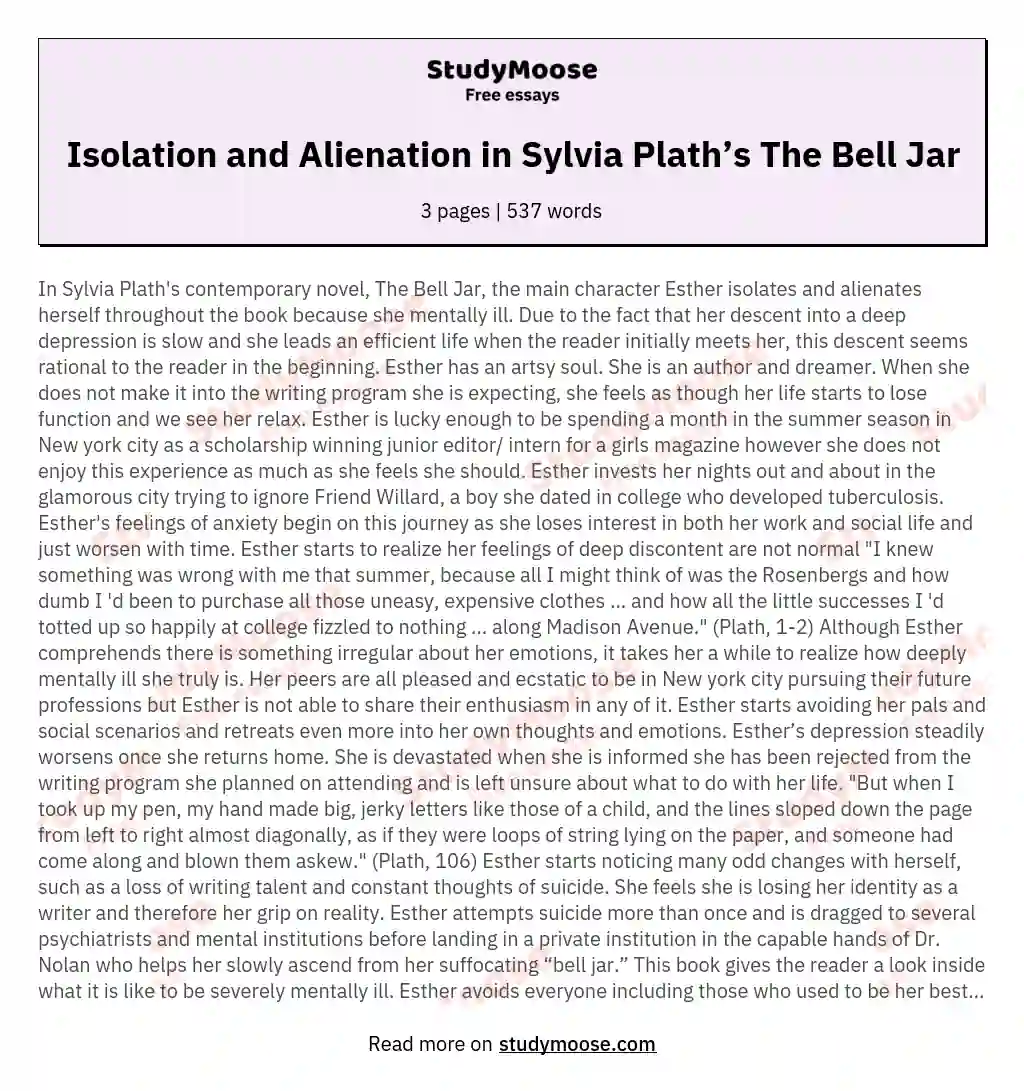 Isolation and Alienation in Sylvia Plath’s The Bell Jar