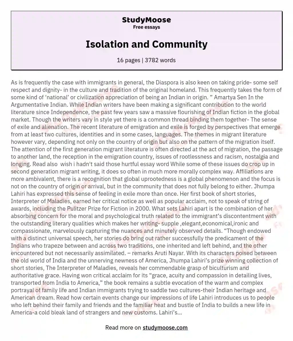Isolation and Community essay