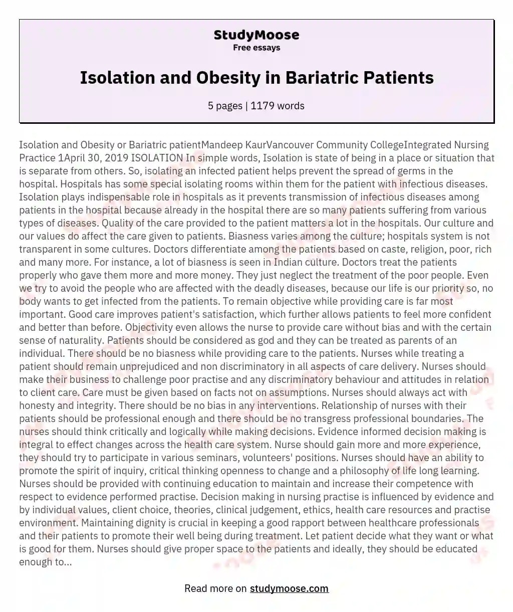 Isolation and Obesity in Bariatric Patients essay