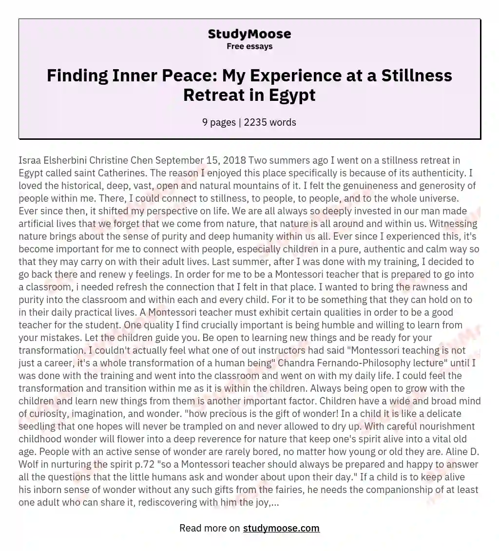 Finding Inner Peace: My Experience at a Stillness Retreat in Egypt essay