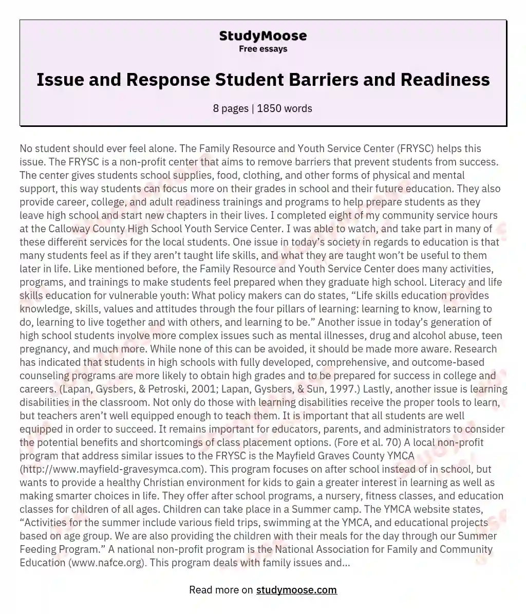 Issue and Response Student Barriers and Readiness essay