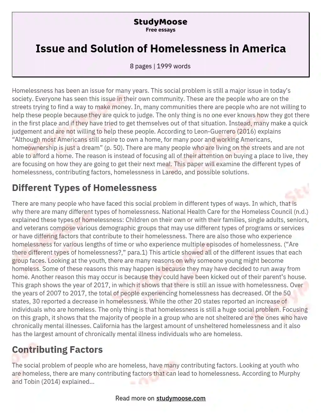 Issue and Solution of Homelessness in America essay