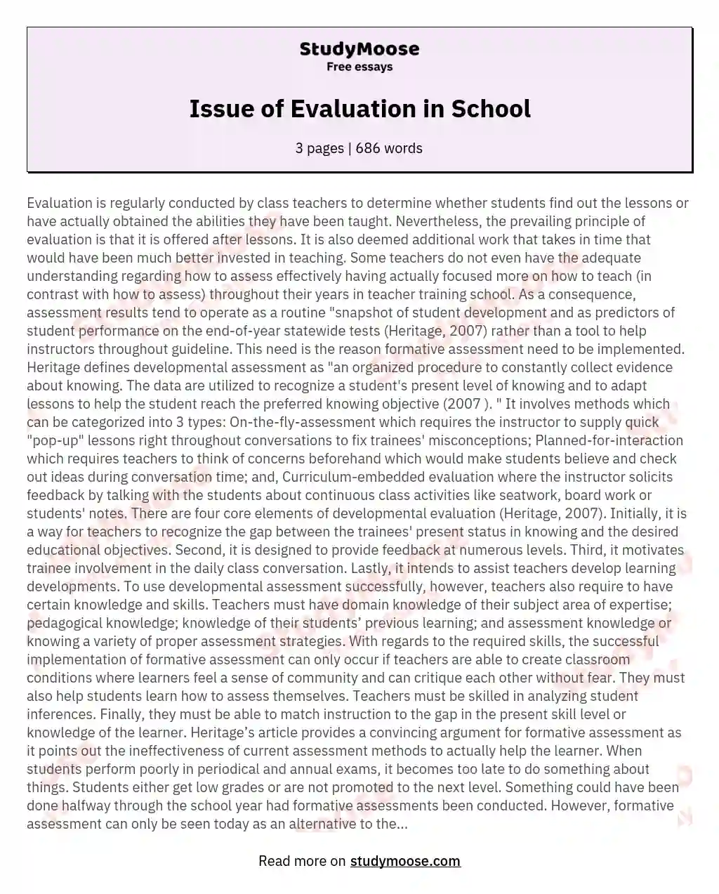 Issue of Evaluation in School essay
