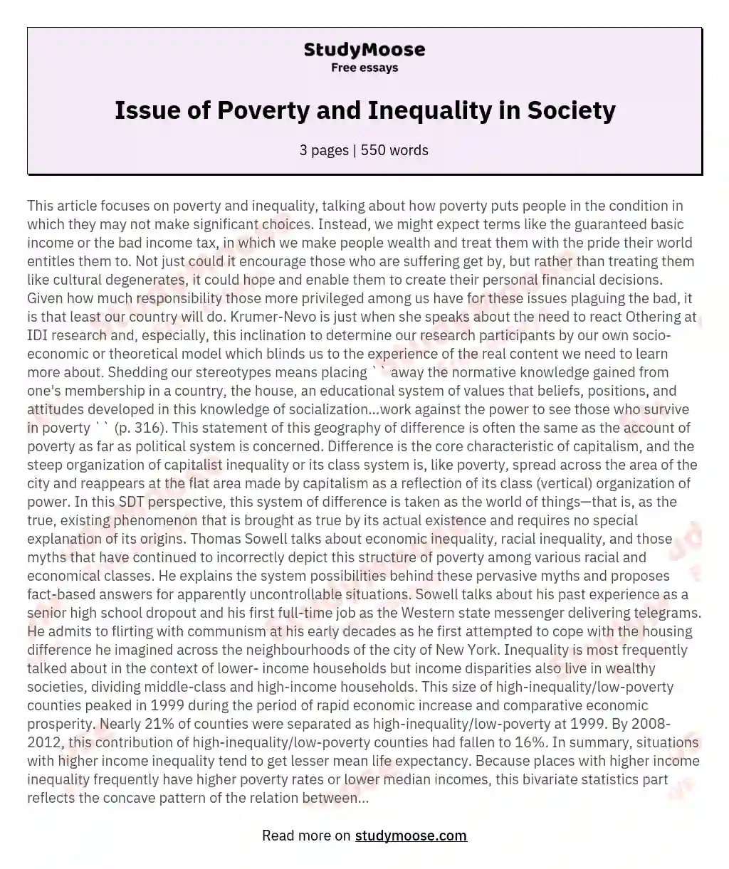 Issue of Poverty and Inequality in Society essay