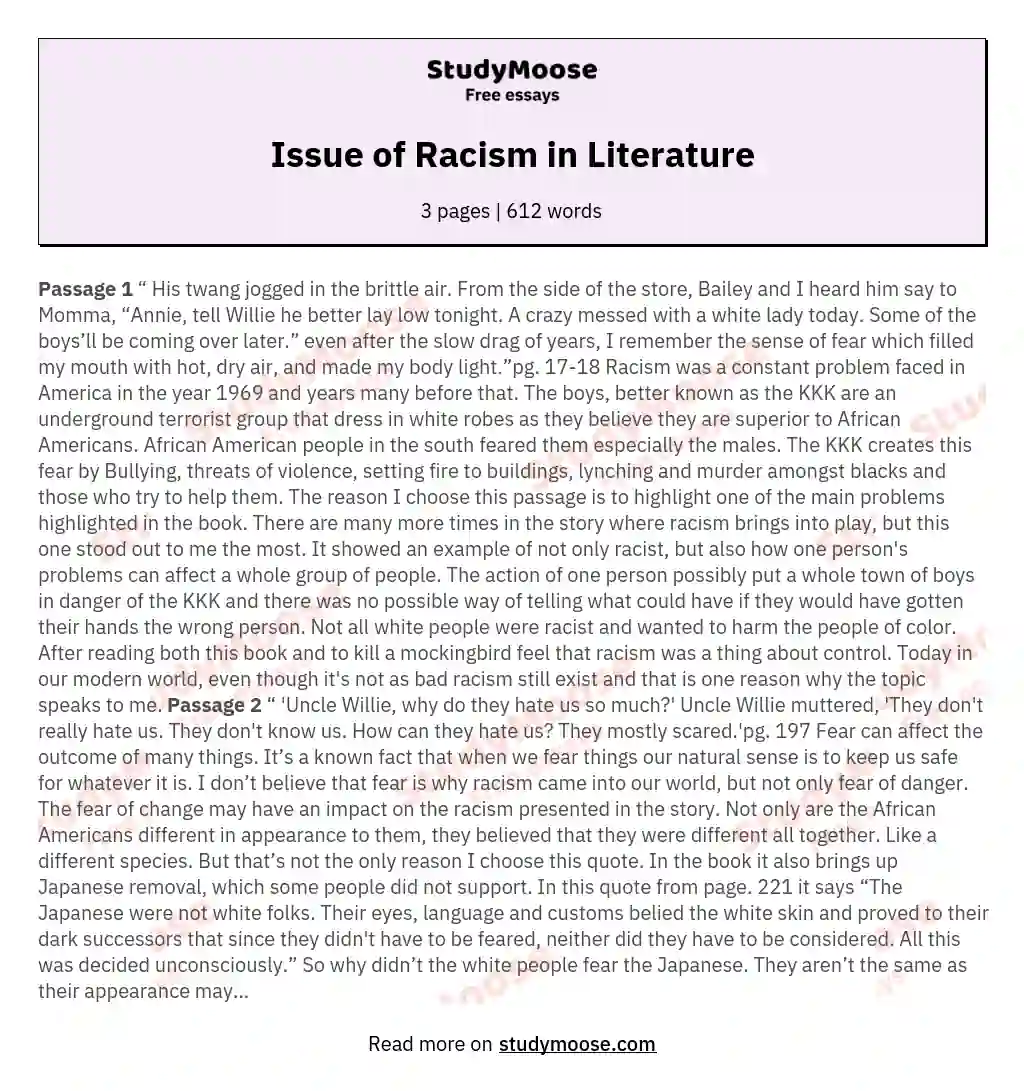 Issue of Racism in Literature essay