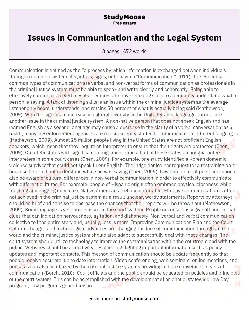 Issues in Communication and the Legal System essay