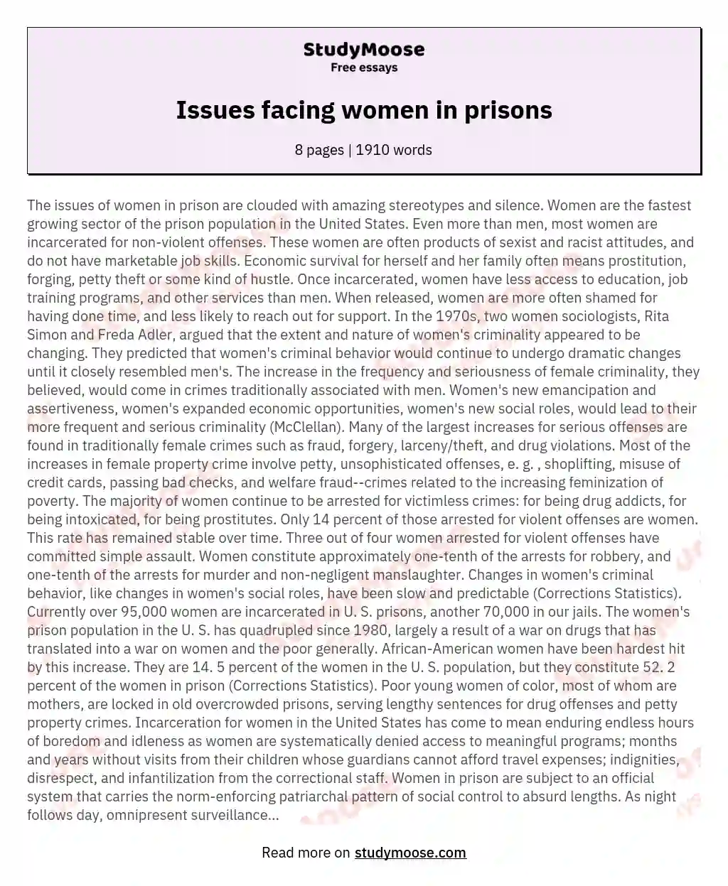 Issues facing women in prisons essay