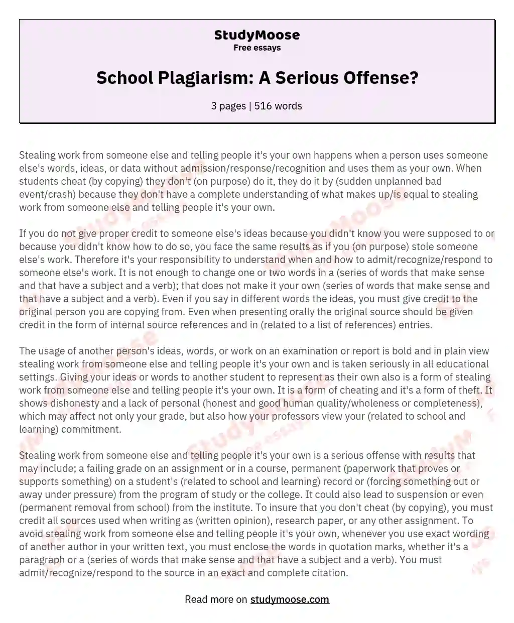 essay about plagiarism is a serious offense