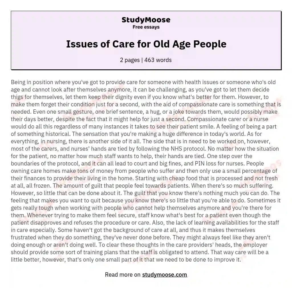 Issues of Care for Old Age People essay
