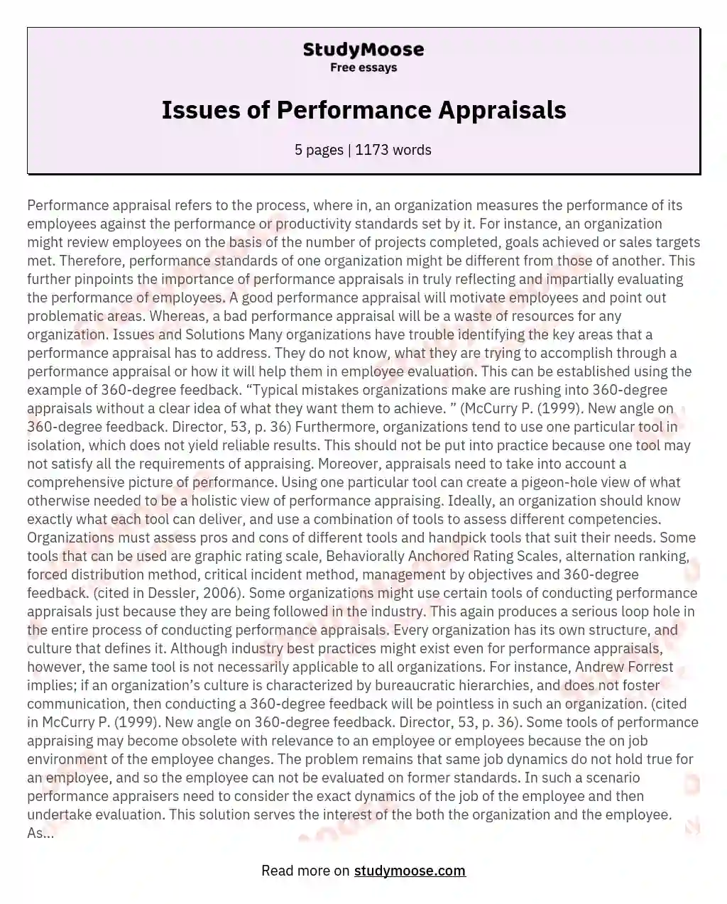 Issues of Performance Appraisals essay