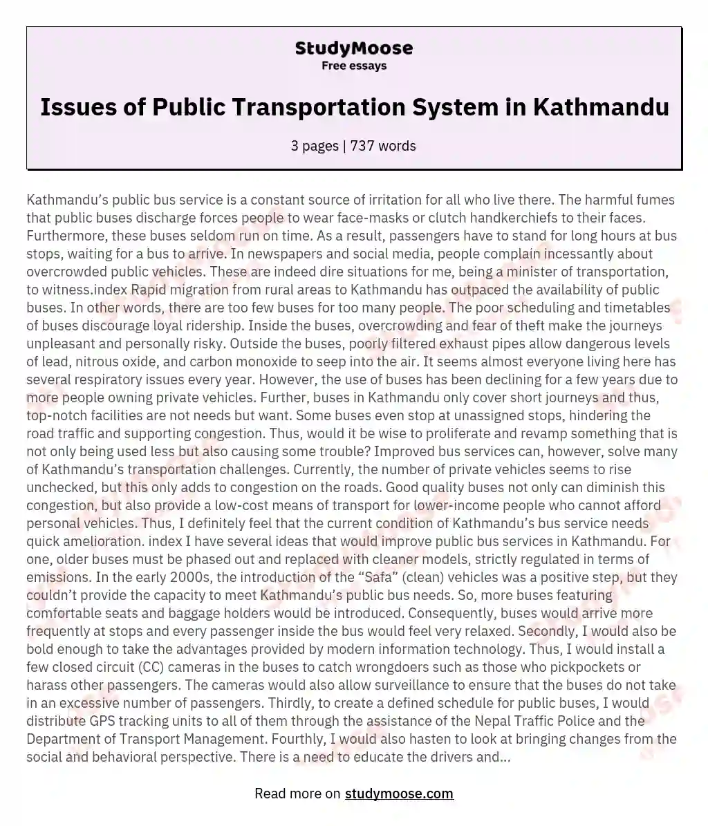 Issues of Public Transportation System in Kathmandu