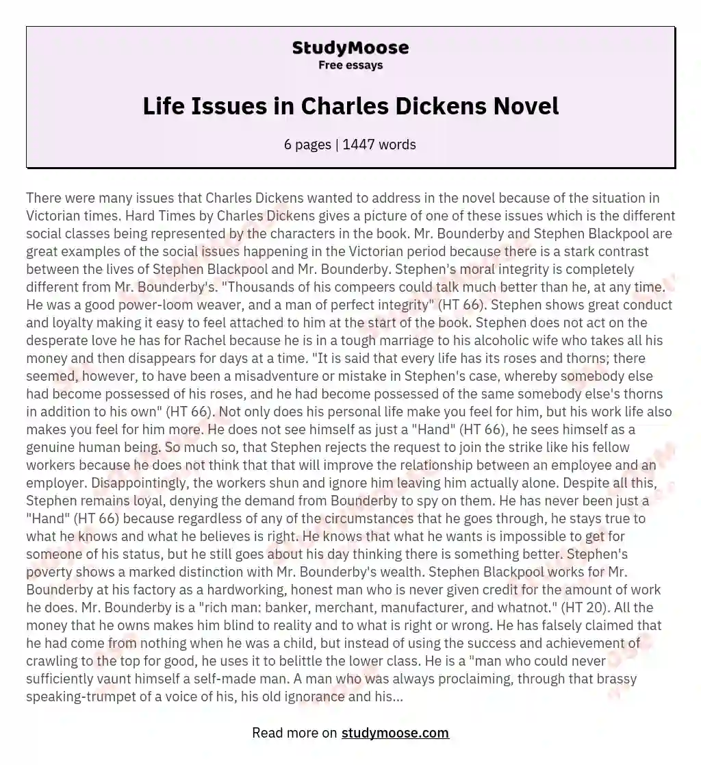 Life Issues in Charles Dickens Novel essay