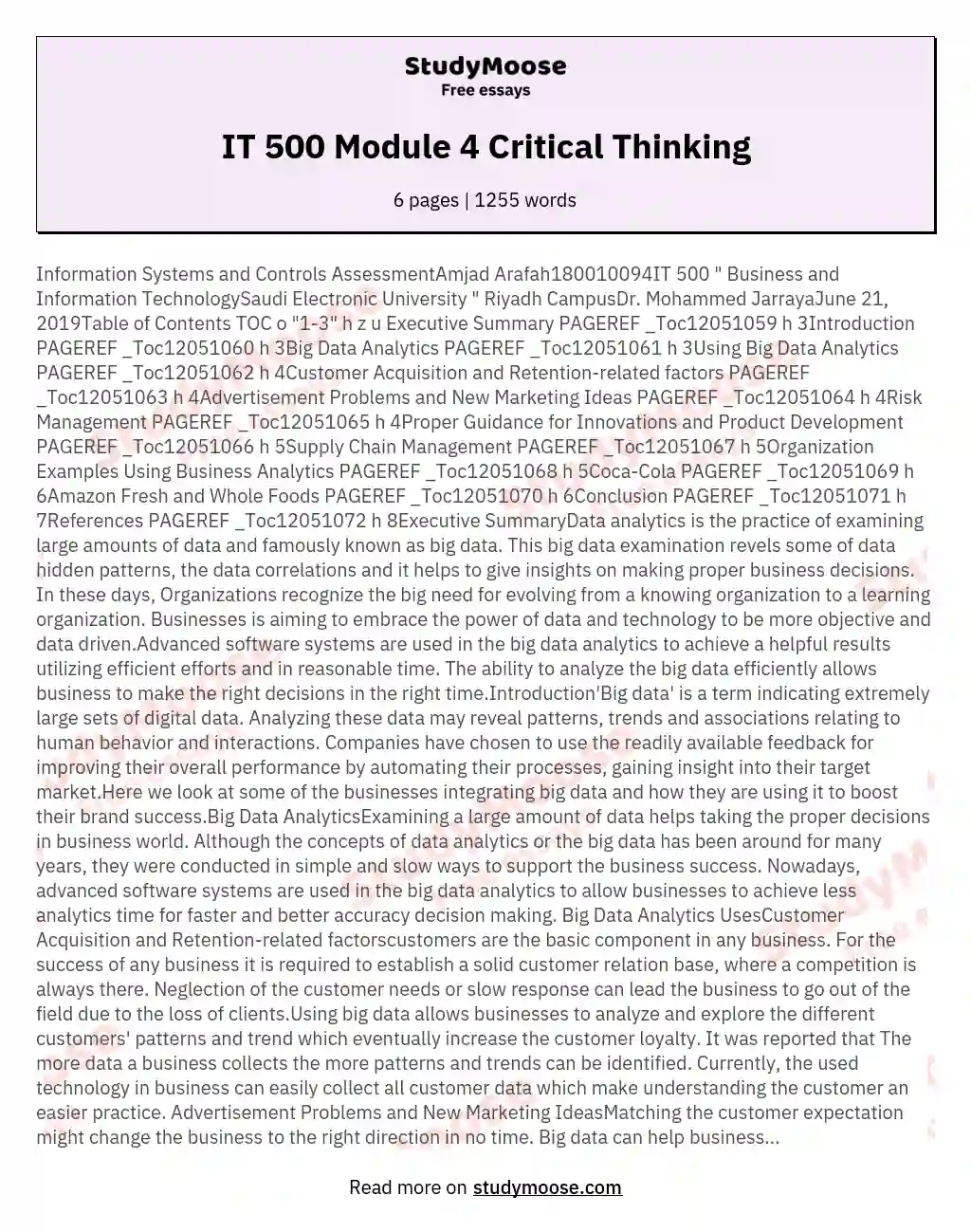 IT 500 Module 4 Critical Thinking