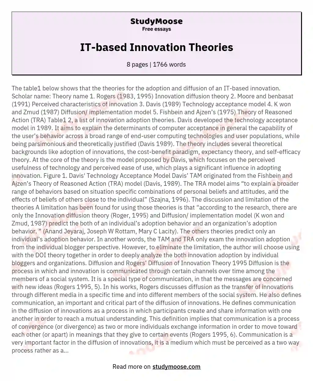 IT-based Innovation Theories essay