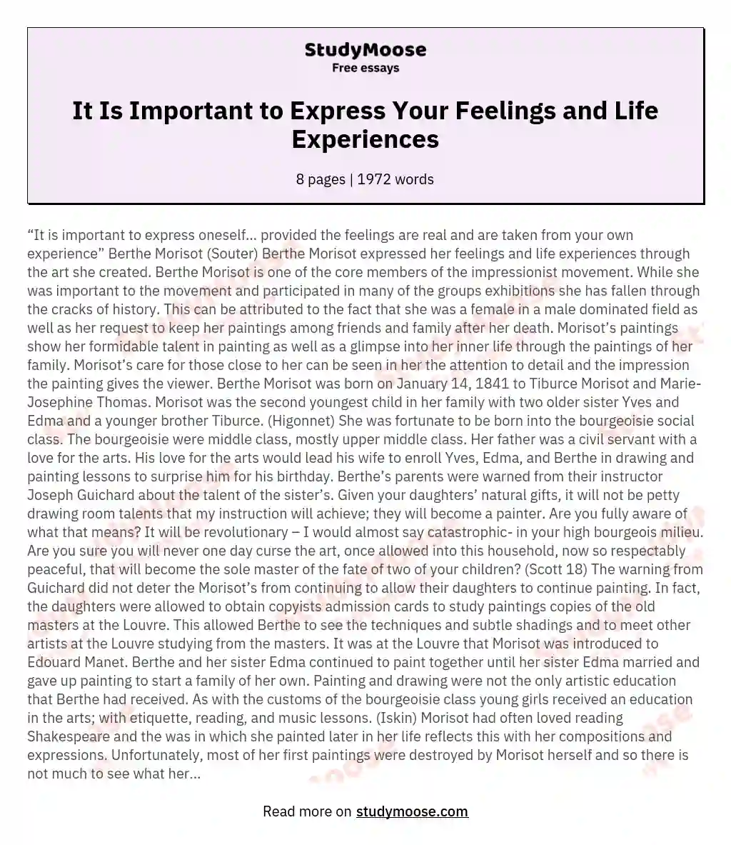 It Is Important to Express Your Feelings and Life Experiences essay