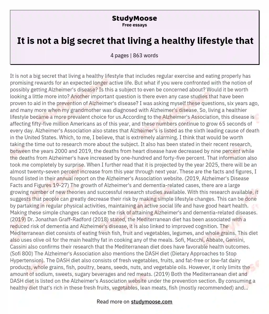 It is not a big secret that living a healthy lifestyle that essay