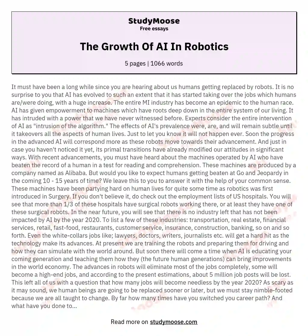 The Growth Of AI In Robotics essay