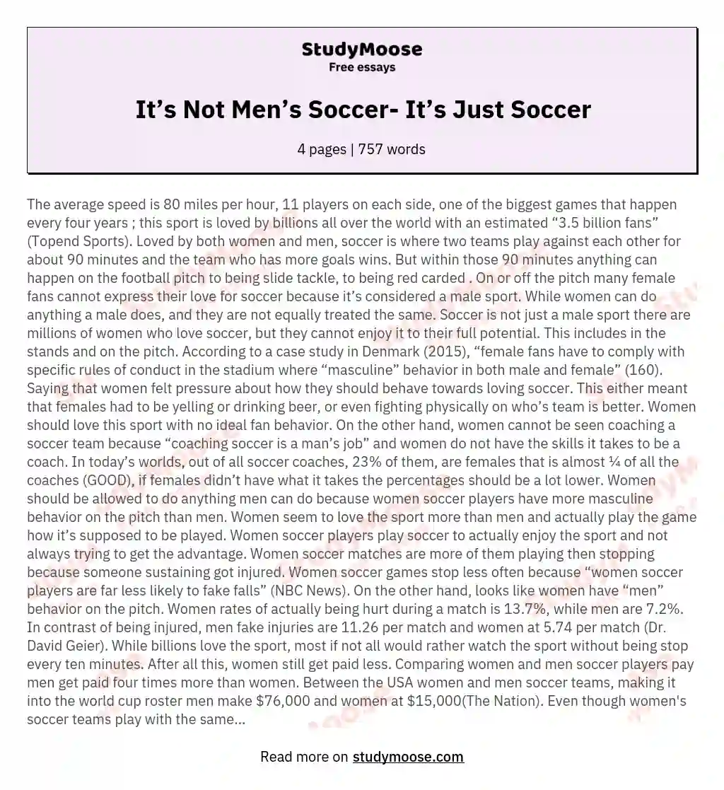 It’s Not Men’s Soccer- It’s Just Soccer essay