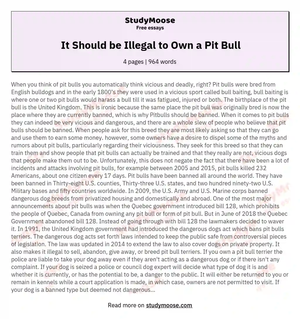 It Should be Illegal to Own a Pit Bull essay