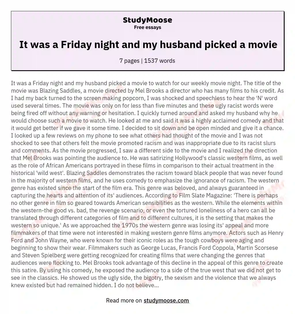 It was a Friday night and my husband picked a movie essay