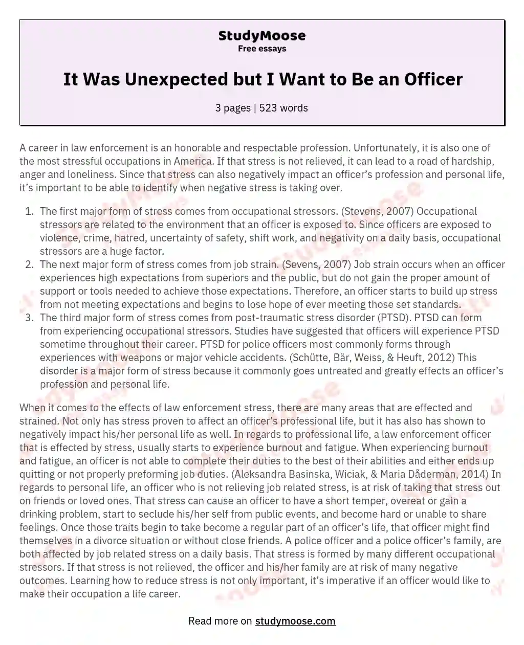 It Was Unexpected but I Want to Be an Officer essay