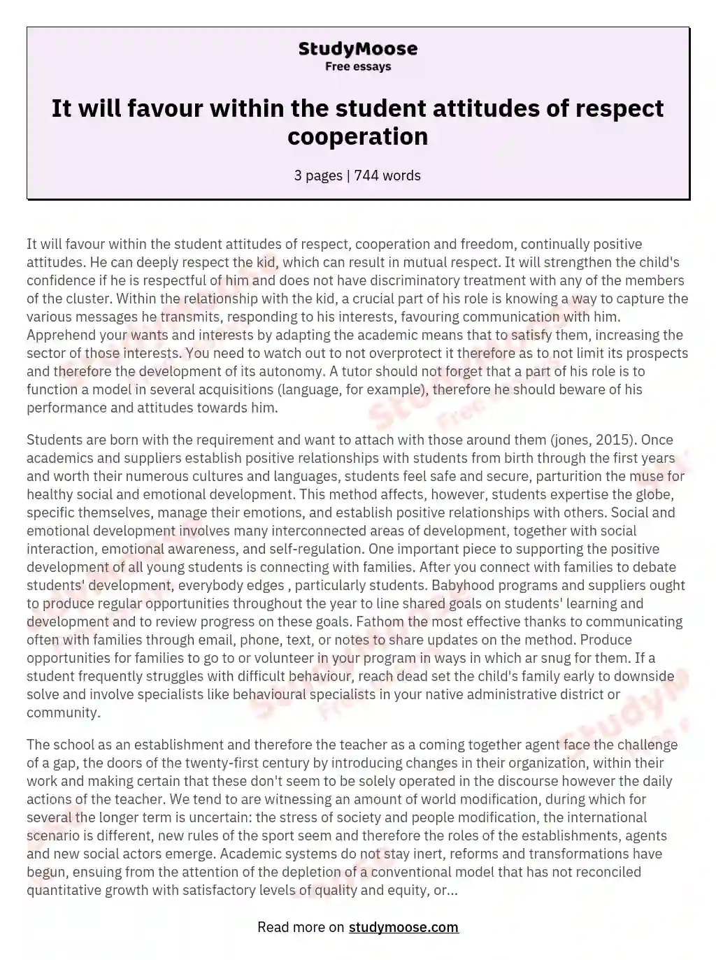 It will favour within the student attitudes of respect cooperation essay