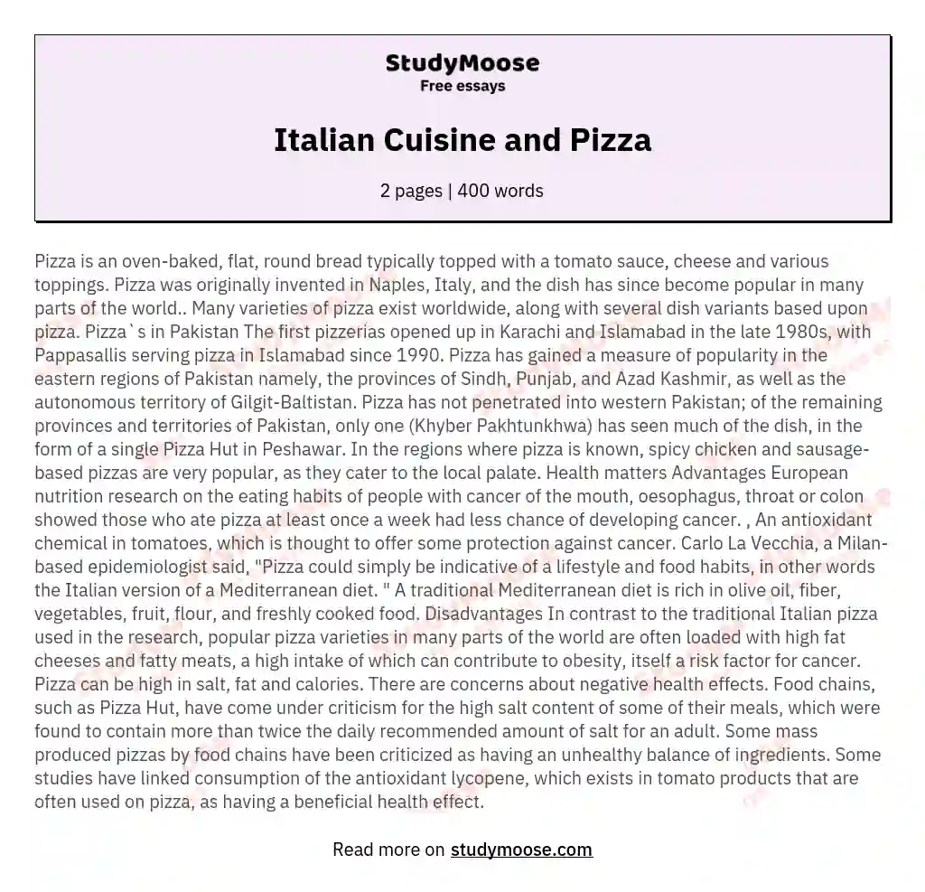 Italian Cuisine and Pizza
