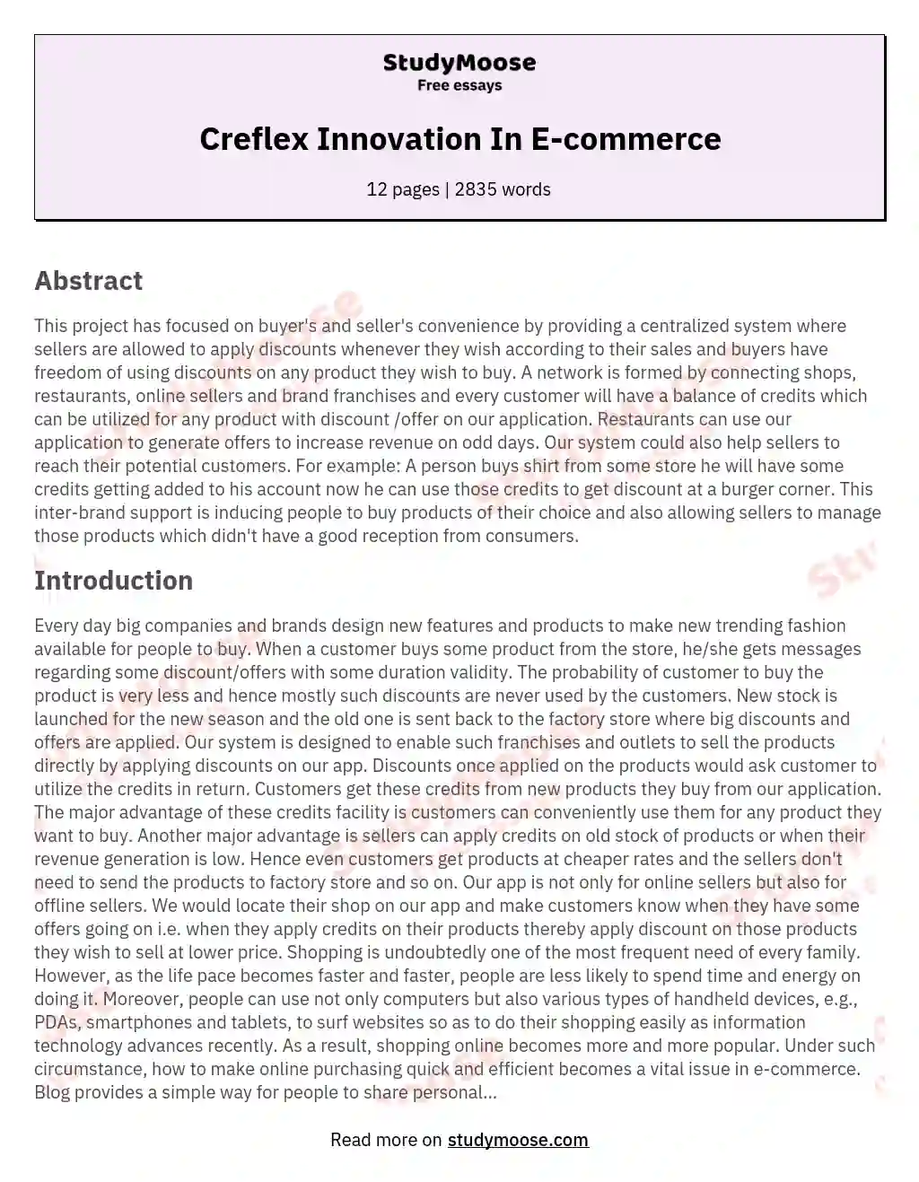 Creflex Innovation In E-commerce essay