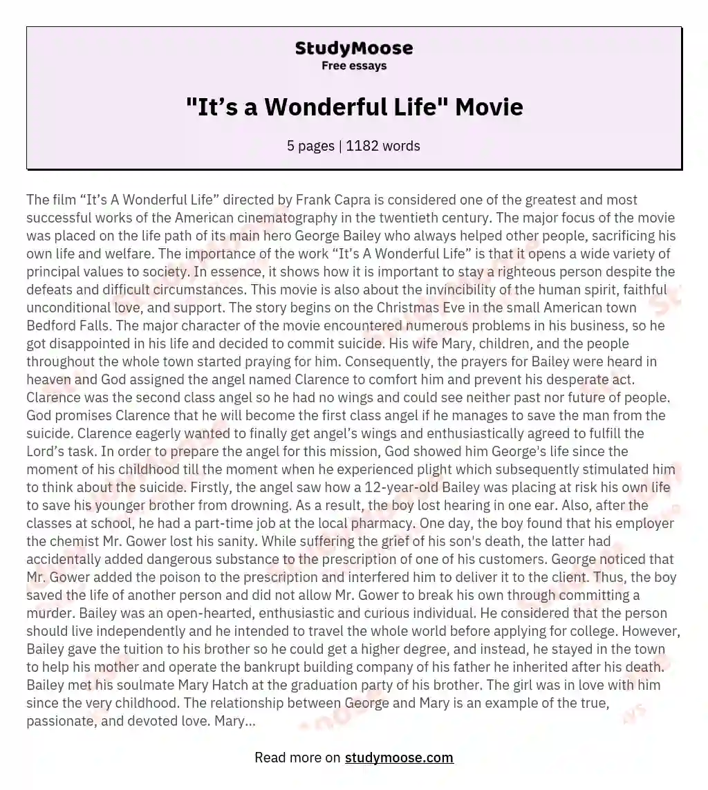 "It’s a Wonderful Life" Movie essay
