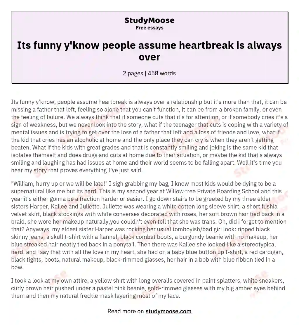 Its funny y'know people assume heartbreak is always over essay
