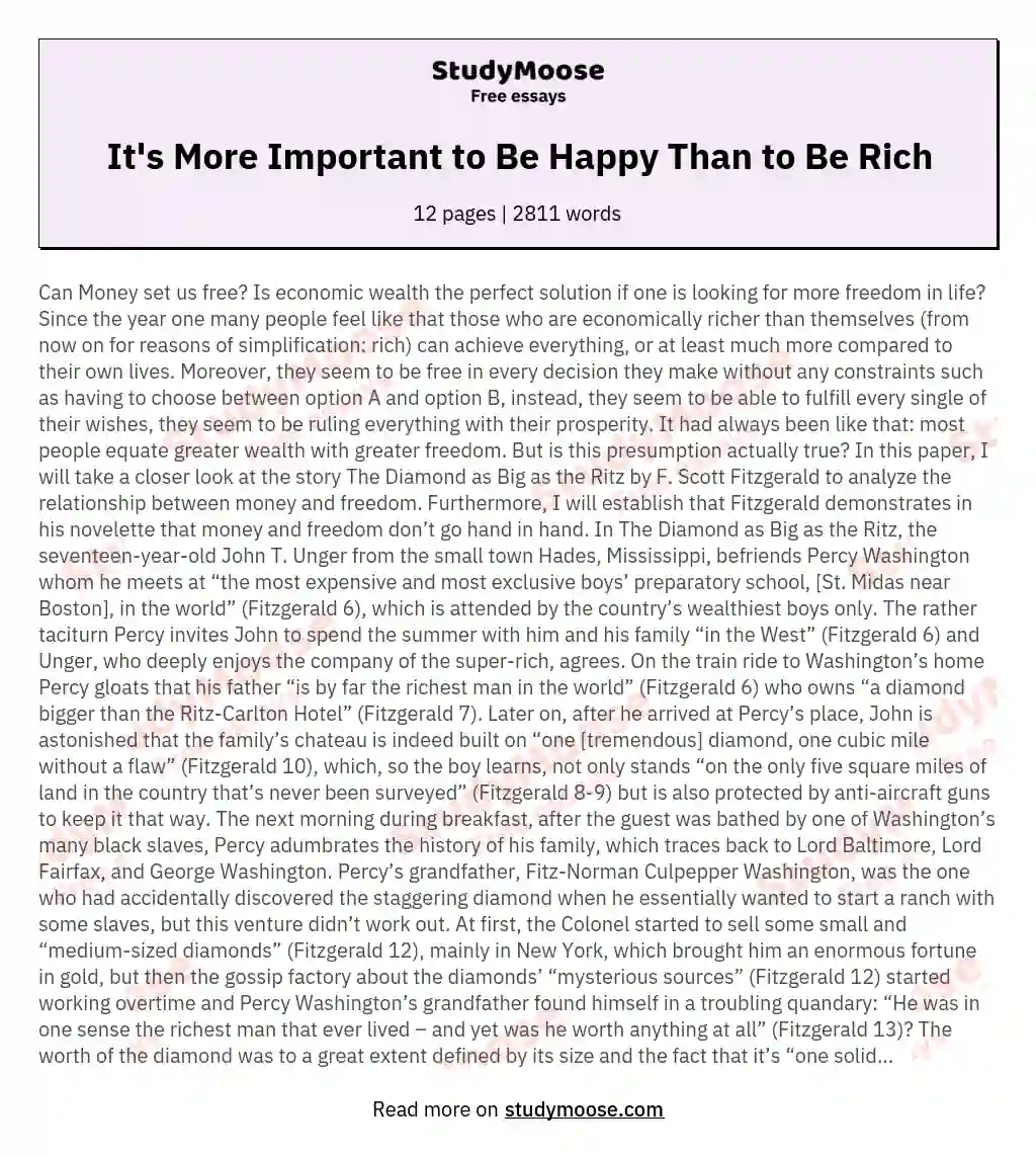 It's More Important to Be Happy Than to Be Rich essay