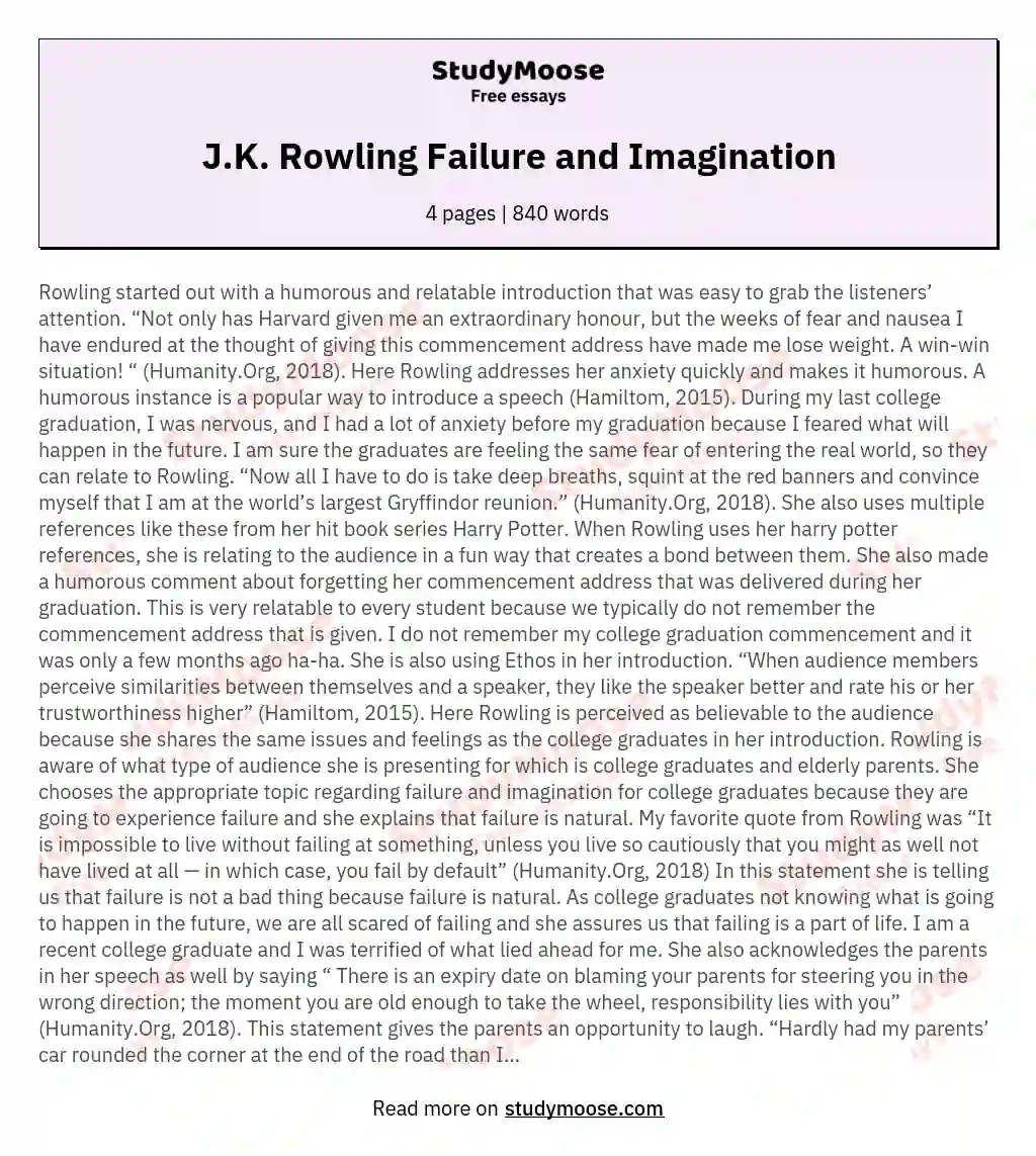 J.K. Rowling Failure and Imagination essay