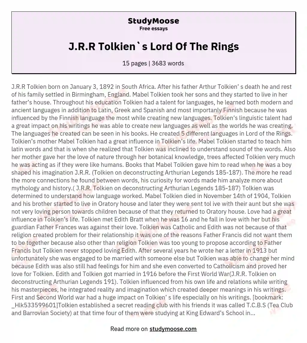 J.R.R Tolkien`s Lord Of The Rings