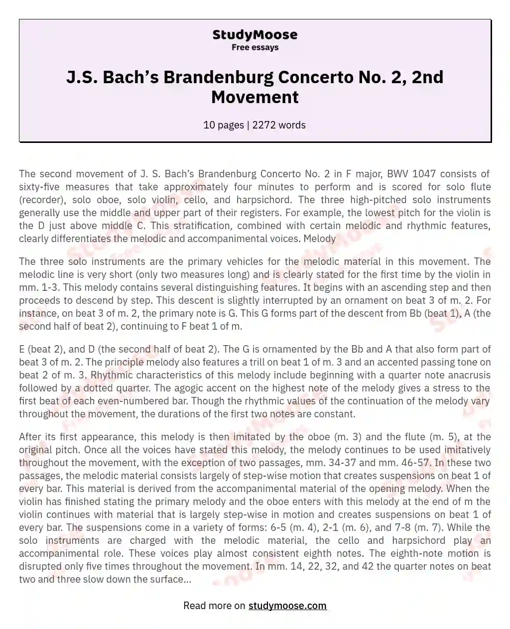 J.S. Bach’s Brandenburg Concerto No. 2, 2nd Movement essay