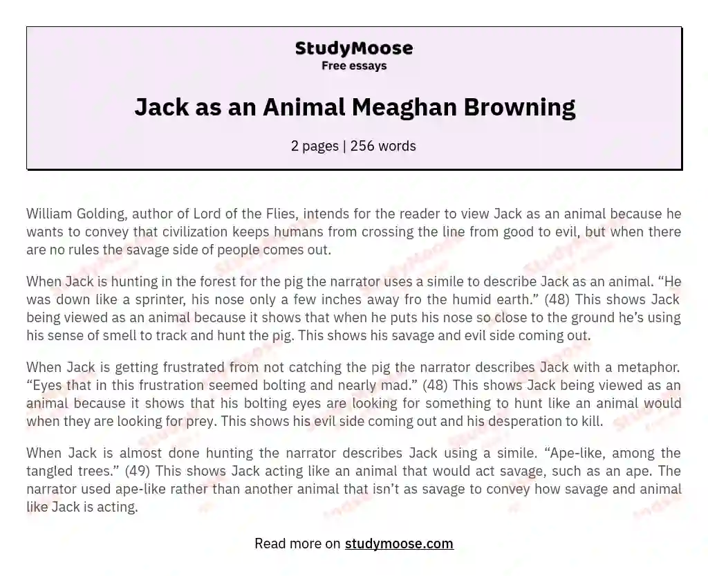 Jack as an Animal Meaghan Browning essay