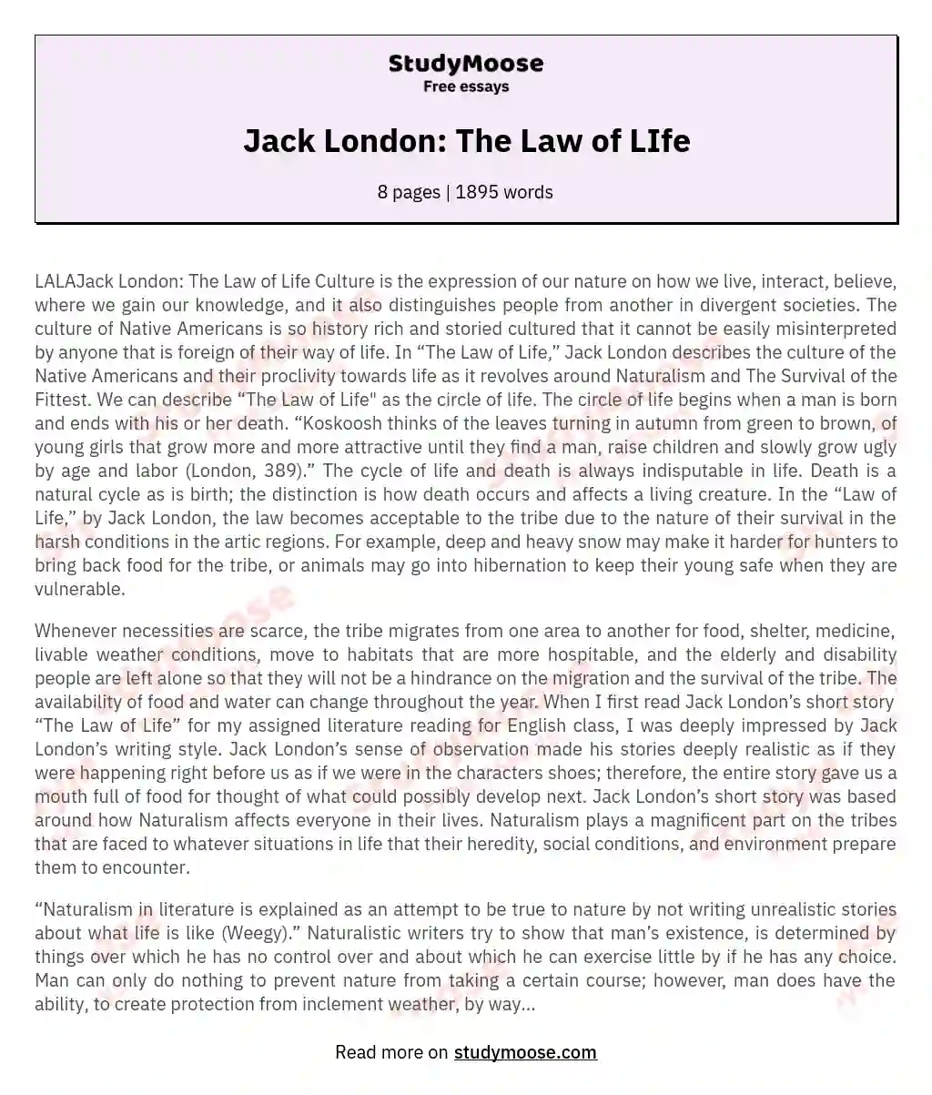 Jack London: The Law of LIfe