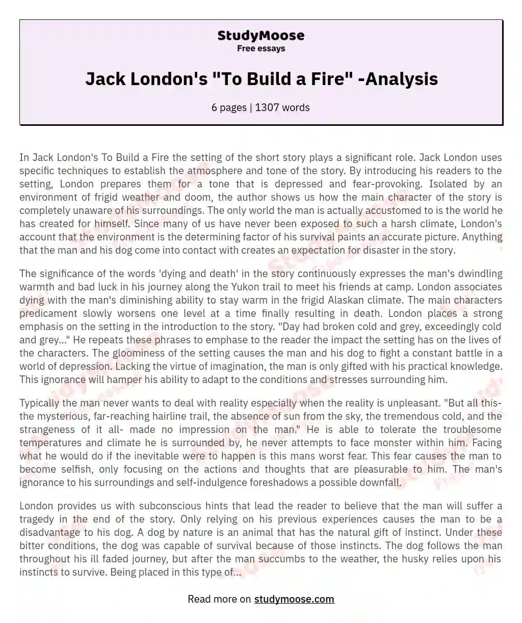 Jack London's "To Build a Fire" -Analysis essay